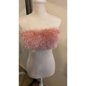 Fashion Nova Pink faux fringe tube top Sz Medium